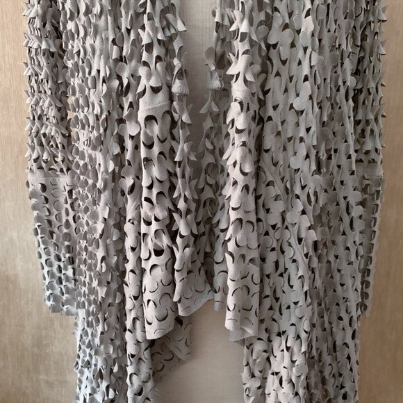 Linea Domani Taupe Waterfall Cardigan | All-Over Laser-Cut Detail | XL - Picture 5 of 14